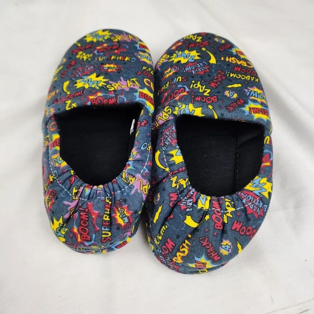 Big Kids Boy's Size 1-2 Warm Plush Indoor Slippers with Memory Foam Slip-on